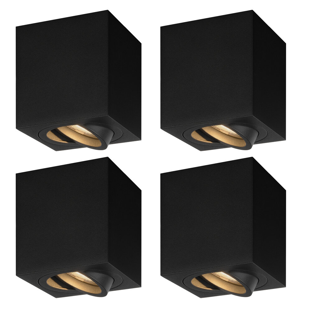 Ledvion 4x Dimbare LED Opbouwspot - Vierkant - Zwart - 3W - 2700K - Kantelbaar