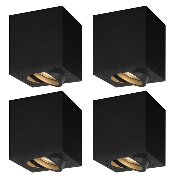 Ledvion 4x Dimbare LED Opbouwspot - Vierkant - Zwart - 3W - 2700K - Kantelbaar