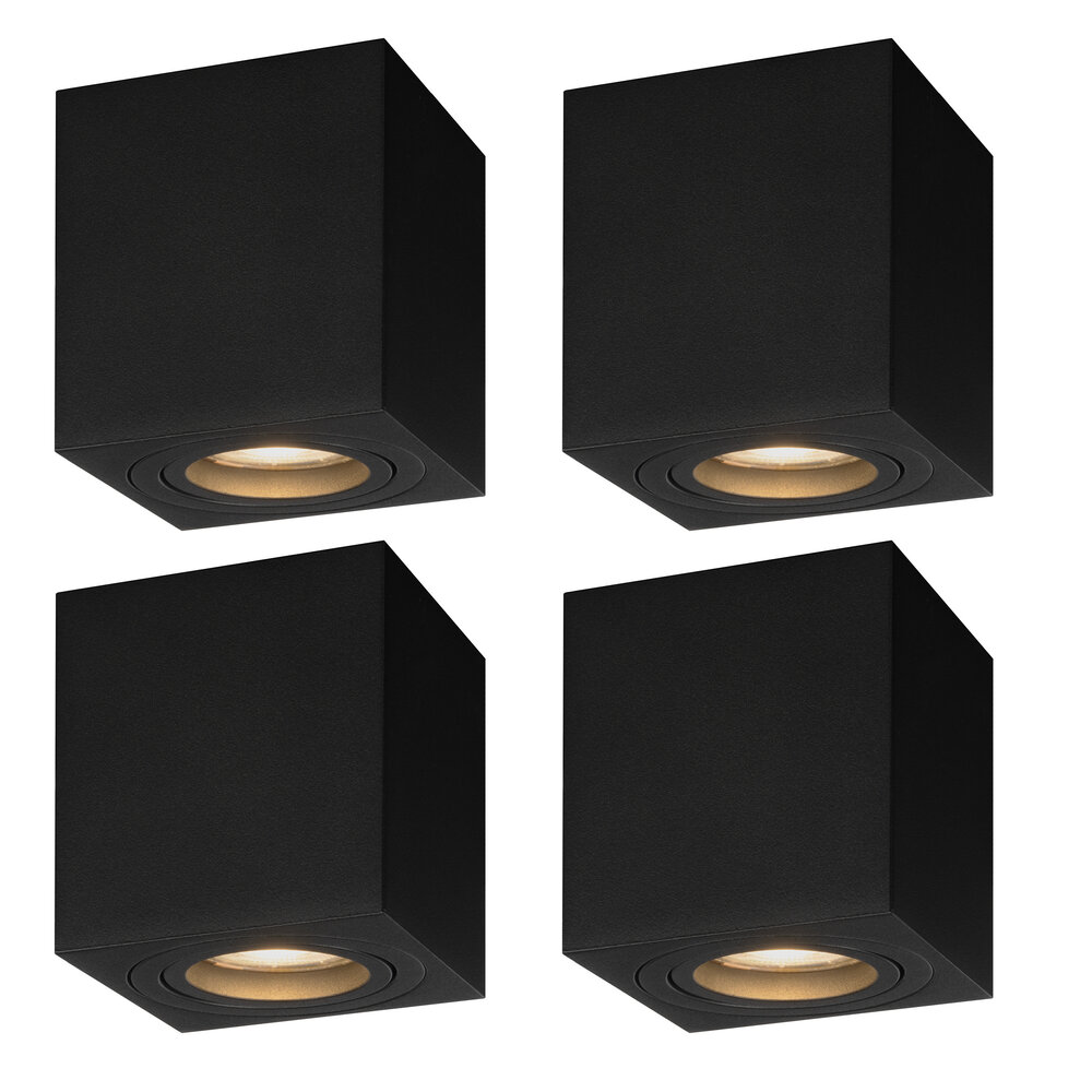Ledvion 4x Dimbare LED Opbouwspot - Vierkant - Zwart - 3W - 2700K - Kantelbaar