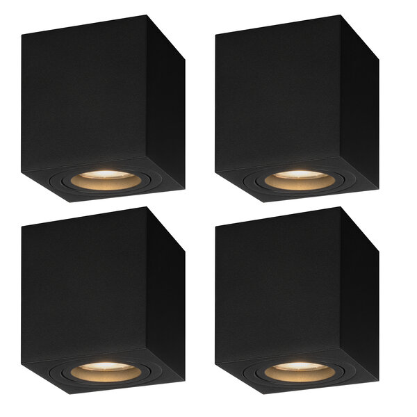 Ledvion 4x Dimbare LED Opbouwspot - Vierkant - Zwart - 3W - 2700K - Kantelbaar