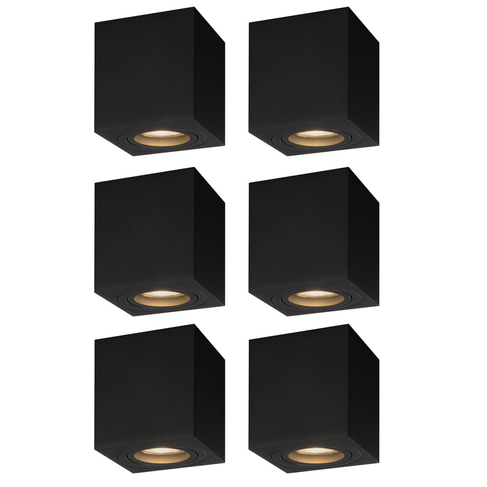 Ledvion 6x Dimbare LED Opbouwspot - Vierkant - Zwart - 3W - 2700K - Kantelbaar
