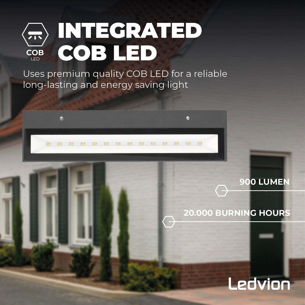 Ledvion LED Wandlamp Buiten - 9W - IP44 - 900 Lumen - Zwart