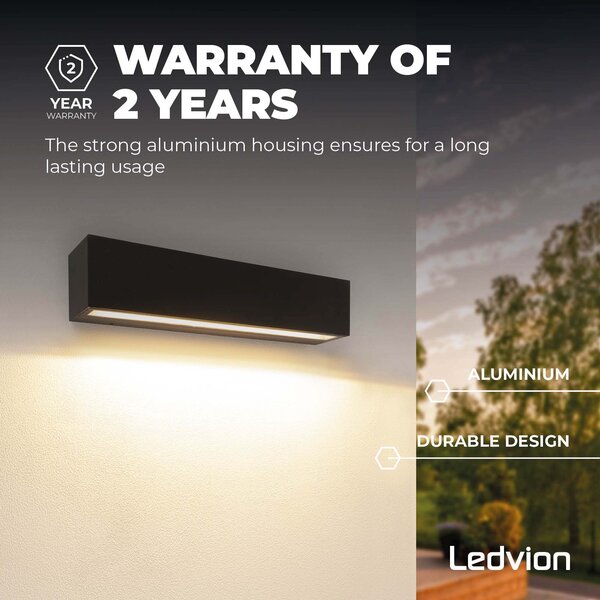 Ledvion LED Wandlamp Buiten - 9W - IP44 - 900 Lumen - Zwart
