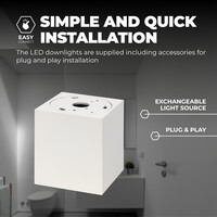 Ledvion Dimbare LED Opbouwspot - Vierkant - Wit - 3W - 6500K - Kantelbaar