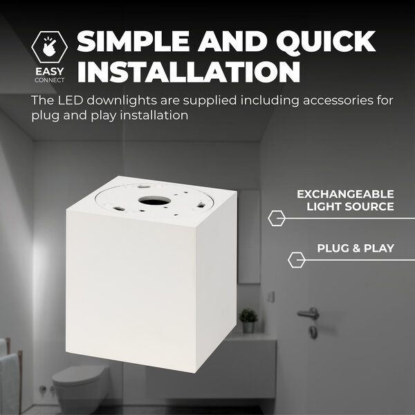Ledvion Dimbare LED Opbouwspot - Vierkant - Wit - 3W - 6500K - Kantelbaar