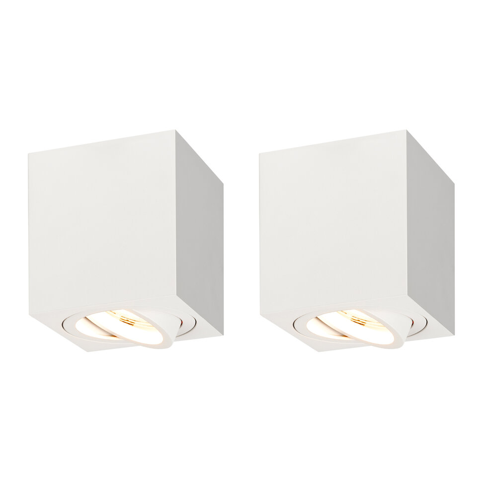 Ledvion 2x Dimbare LED Opbouwspot - Vierkant - Wit - 3W - 2700K - Kantelbaar
