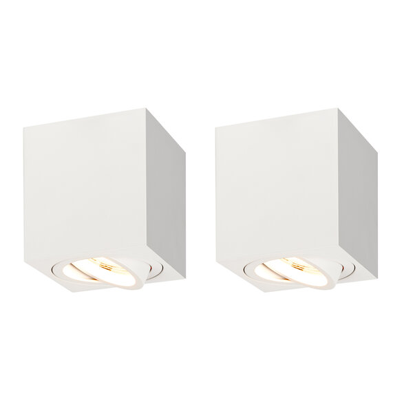 Ledvion 2x Dimbare LED Opbouwspot - Vierkant - Wit - 3W - 2700K - Kantelbaar