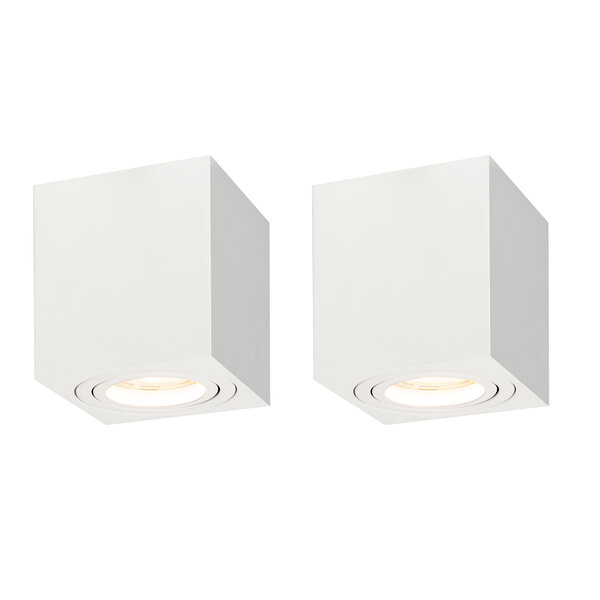 Ledvion 2x Dimbare LED Opbouwspot - Vierkant - Wit - 3W - 2700K - Kantelbaar