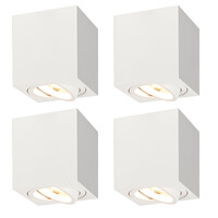 Ledvion 4x Dimbare LED Opbouwspot - Vierkant - Wit - 3W - 2700K - Kantelbaar