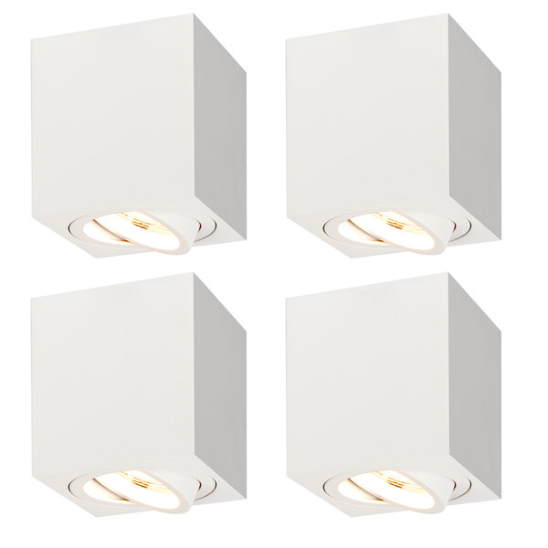 Ledvion 4x Dimbare LED Opbouwspot - Vierkant - Wit - 3W - 2700K - Kantelbaar