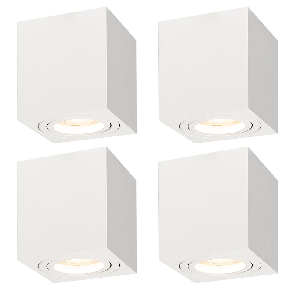 Ledvion 4x Dimbare LED Opbouwspot - Vierkant - Wit - 3W - 2700K - Kantelbaar