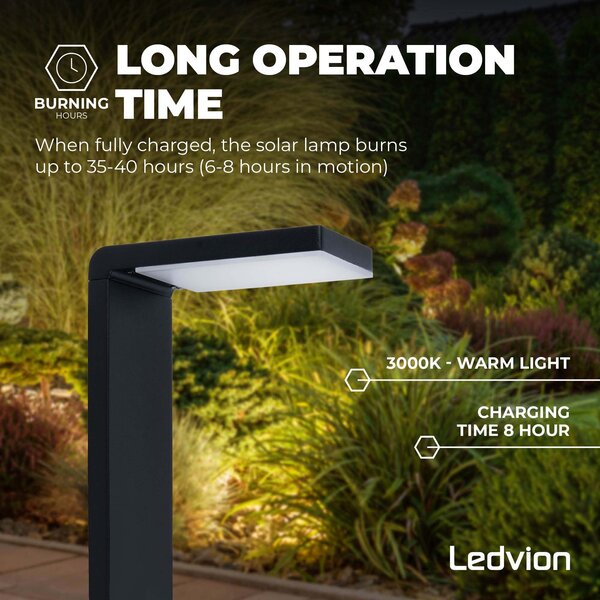 Ledvion LED Solar Staande Buitenlamp - Zwart - IP44