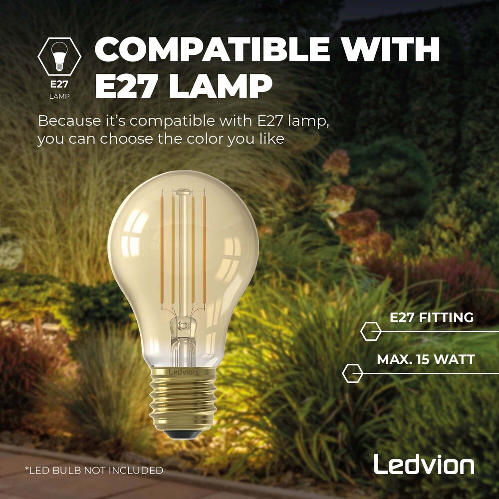 Ledvion LED Staande Buitenlamp - E27 Fitting - IP44 - Zwart - Geschikt voor Buiten