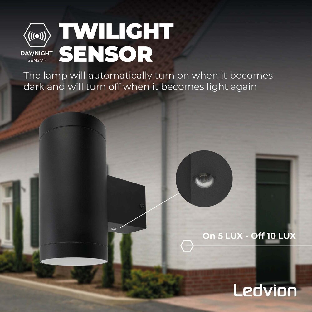 Ledvion LED Wandlamp met Schemeringssensor - GU10 Fitting - IP44