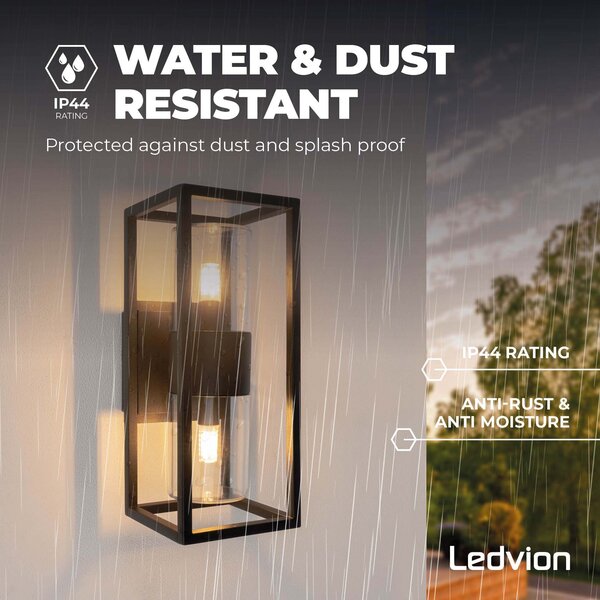 Ledvion LED Wandlamp Buiten - Dimbaar - 2x G9 Fitting - IP44 - Zwart - Geschikt voor Binnen & Buiten