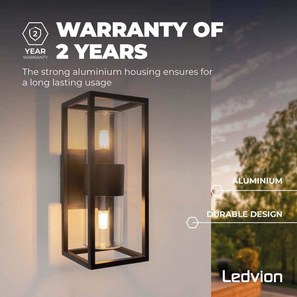 Ledvion LED Wandlamp Buiten - Dimbaar - 2x G9 Fitting - IP44 - Zwart - Geschikt voor Binnen & Buiten
