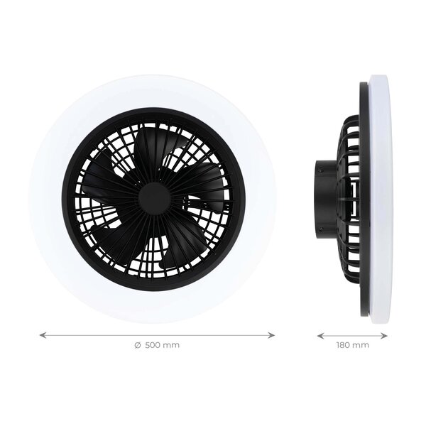 Ledvion Plafondventilator met lamp - Dimbaar – Zwart – Smart - 2700K-6500K - Incl. Afstandsbediening