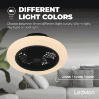 Ledvion Plafondventilator met lamp - Dimbaar – Zwart – Smart - 2700K-6500K - Incl. Afstandsbediening
