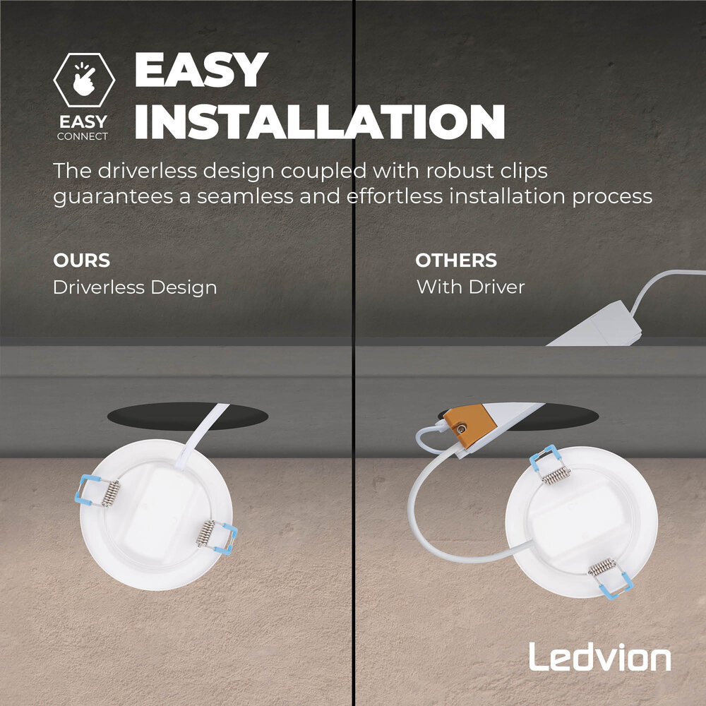 Ledvion LED Downlight 5W - 4000K - 450 Lumen - Ø90 mm