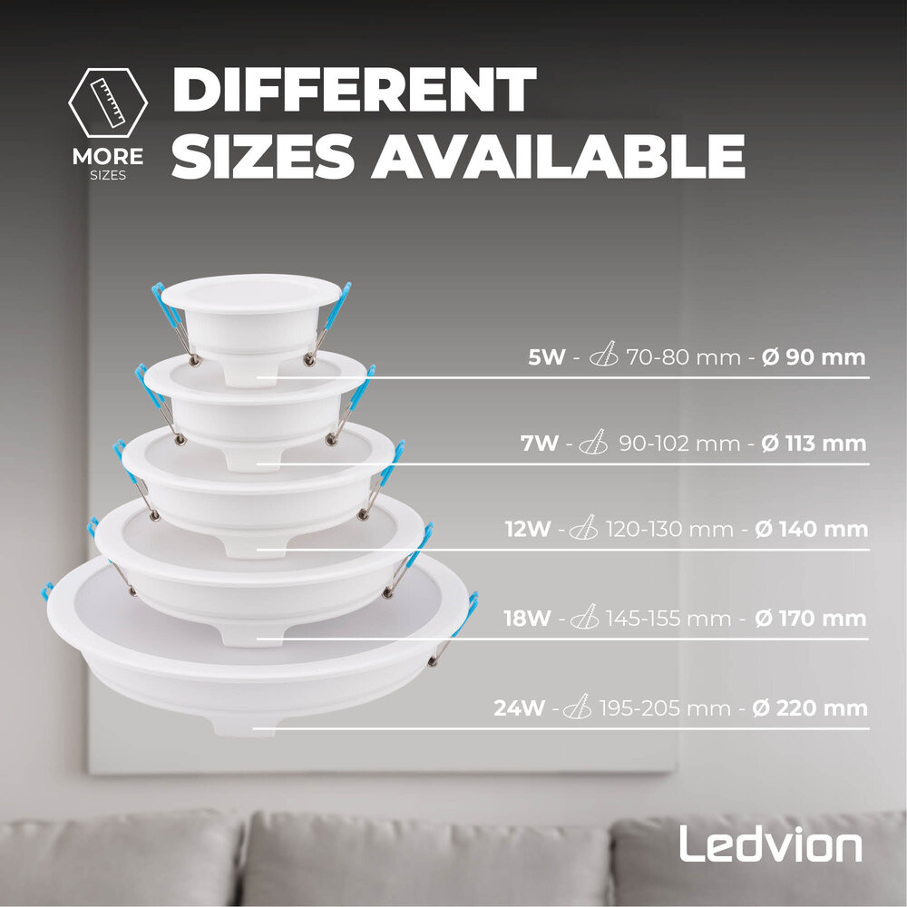 Ledvion 6x LED Downlight 5W - 4000K - 450 Lumen - Ø90 mm