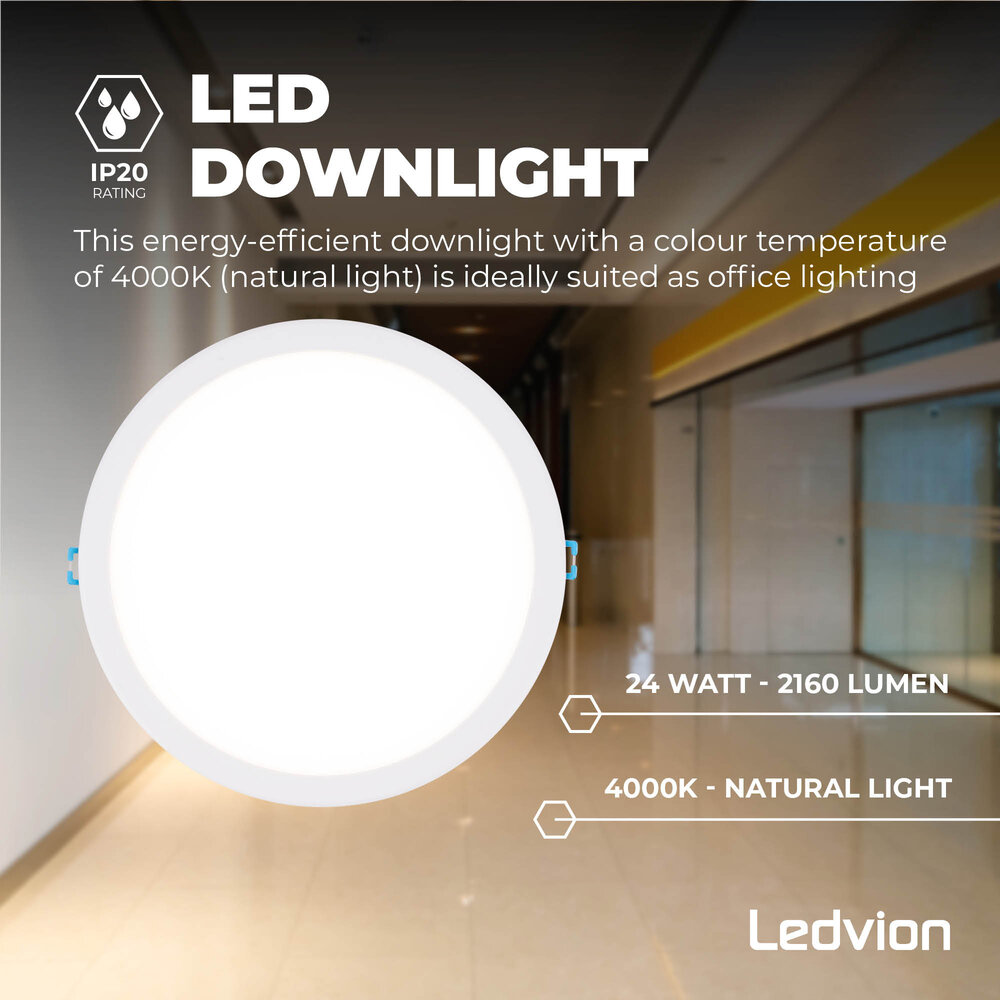 Ledvion 6x LED Downlight 24W - 4000K - 2160 Lumen - Ø221 mm