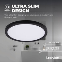 Ledvion Badkamer Plafondlamp - 13W - 1130 Lumen - Zwart - Ø24,4 CM - IP44 Waterdicht - 2700K - LED Plafonniere