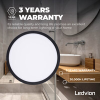 Ledvion Badkamer Plafondlamp - 18W - 1620 Lumen - Zwart - Ø29 CM - IP44 Waterdicht - 2700K - LED Plafonniere