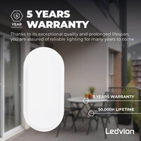 Ledvion LED Bulkhead Ovaal - 6.5W - 4000K - 700 Lumen - Wit - IP54 Waterdicht - 5 jaar garantie