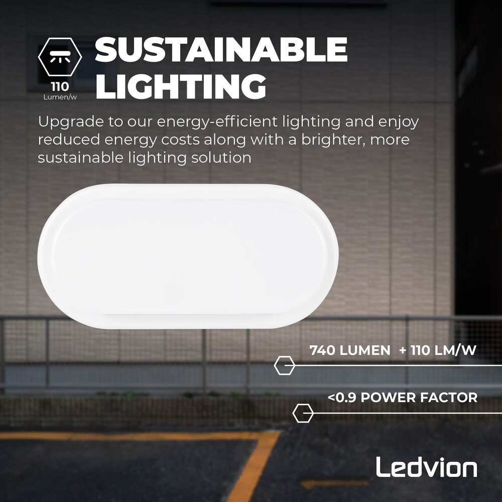 Ledvion LED Bulkhead Ovaal - 6.5W - 4000K - 700 Lumen - Wit - IP54 Waterdicht - 5 jaar garantie