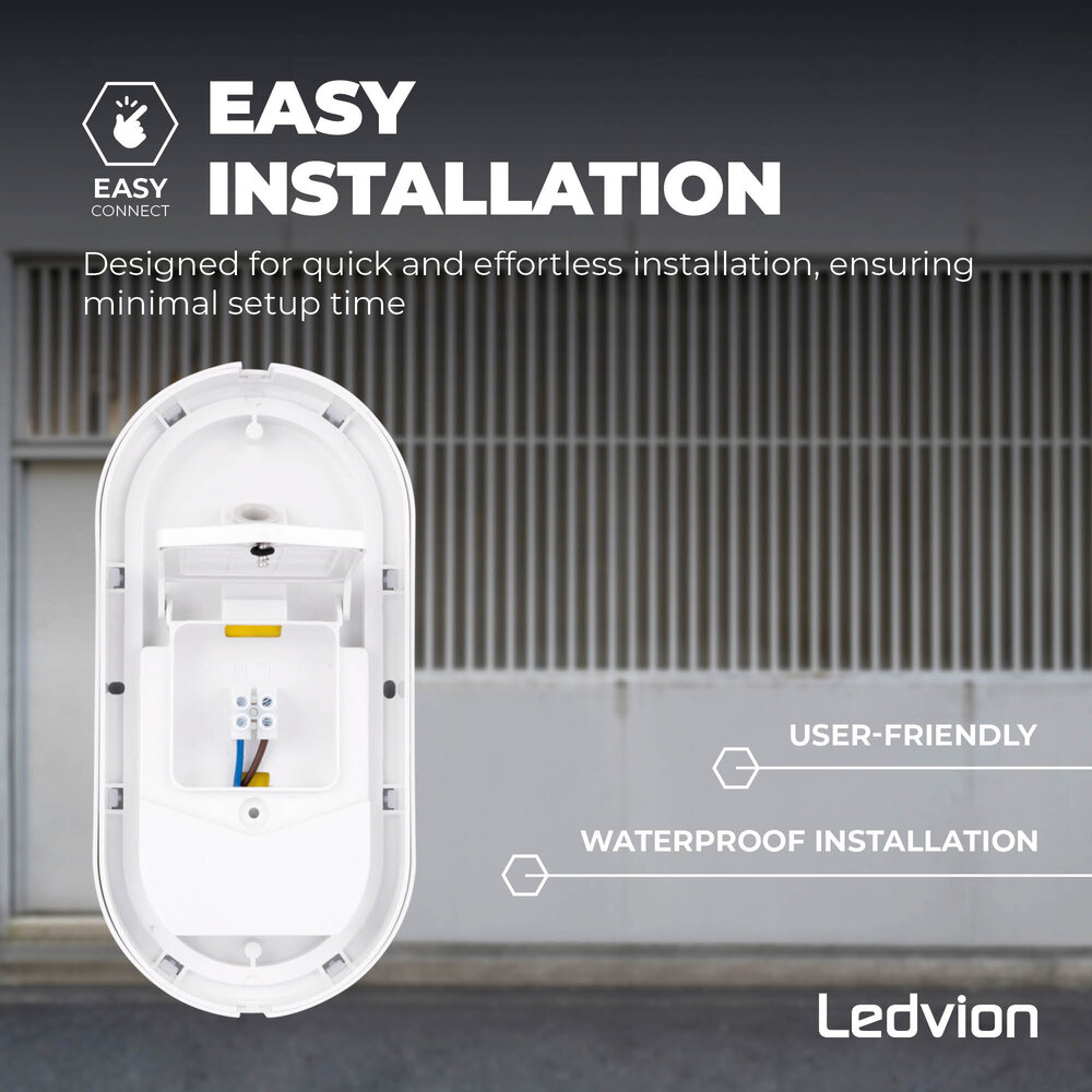 Ledvion LED Bulkhead Ovaal - 6.5W - 4000K - 700 Lumen - Wit - IP54 Waterdicht - 5 jaar garantie