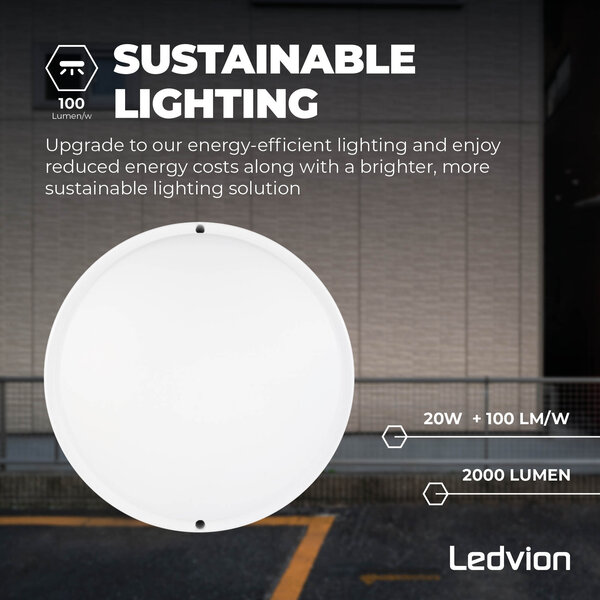 Ledvion LED Bulkhead Ø28 CM - 20W - CCT - 2000 Lumen - Wit - IP65 Waterdicht - 5 jaar garantie