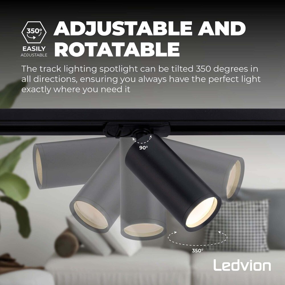 Ledvion 2m LED Railverlichting - 4 Railspots - 3W - 2700K - Dimbaar - 1-Fase Railsysteem - Zwart