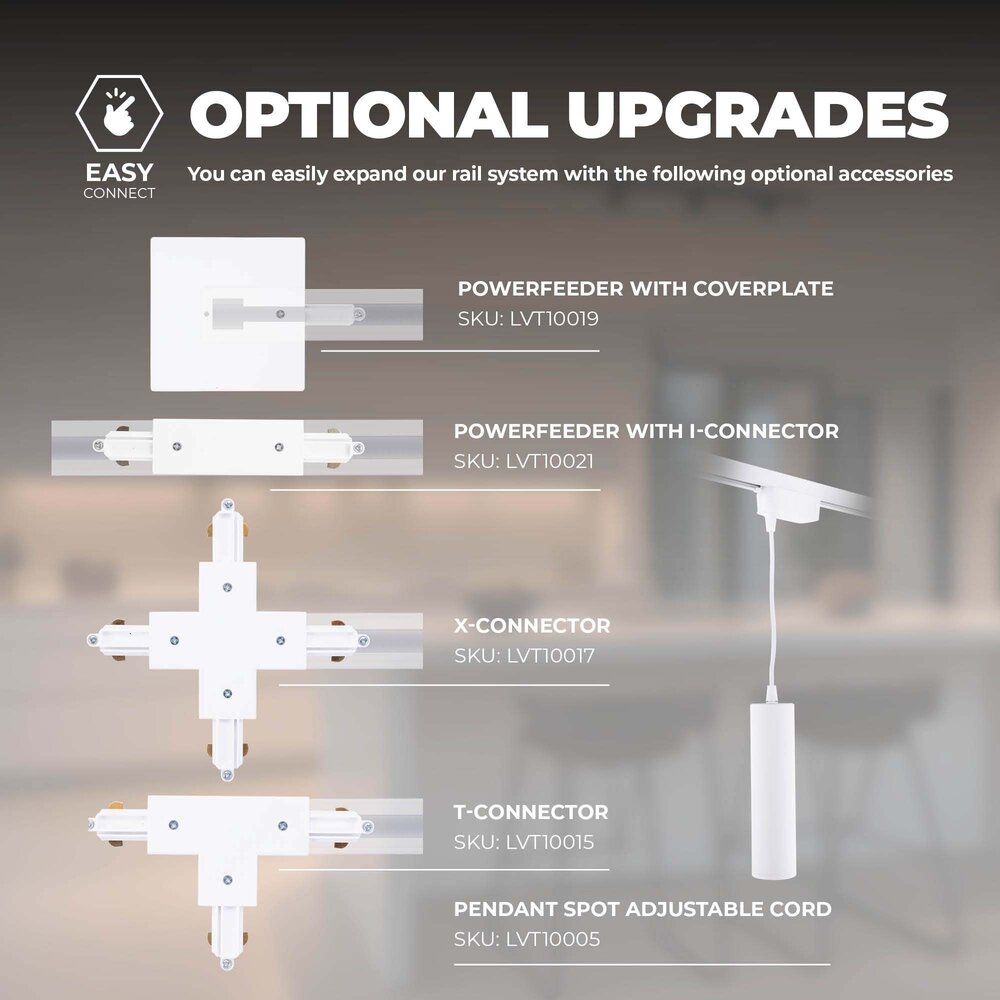 Ledvion 1m LED Railverlichting - 2 Railspots - Dimbaar - 1-Fase Railsysteem - Wit