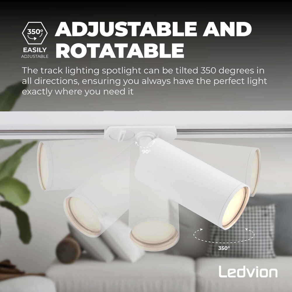Ledvion 1m LED Railverlichting - 2 Railspots - 3W - 2700K - Dimbaar - 1-Fase Railsysteem - Wit