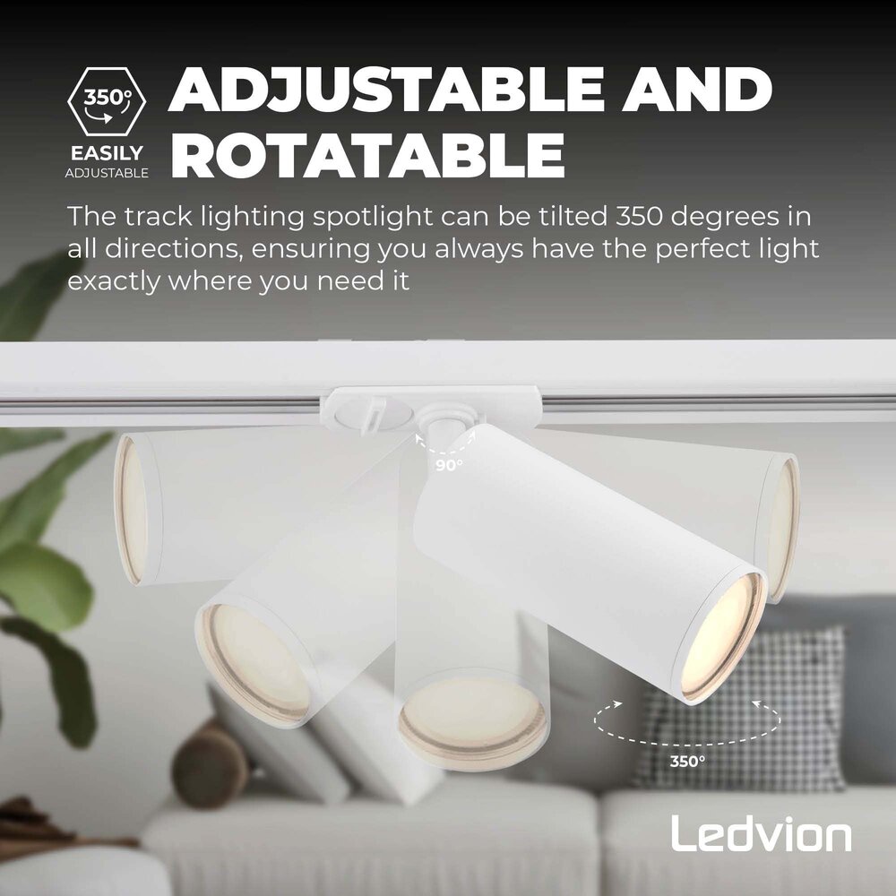 Ledvion 1m LED Railverlichting - 4 Railspots - Dimbaar - 1-Fase Railsysteem - Wit