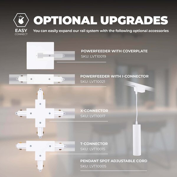 Ledvion 2m LED Railverlichting - 4 Railspots - 5W - 2700K - Dimbaar - 1-Fase Railsysteem - Wit