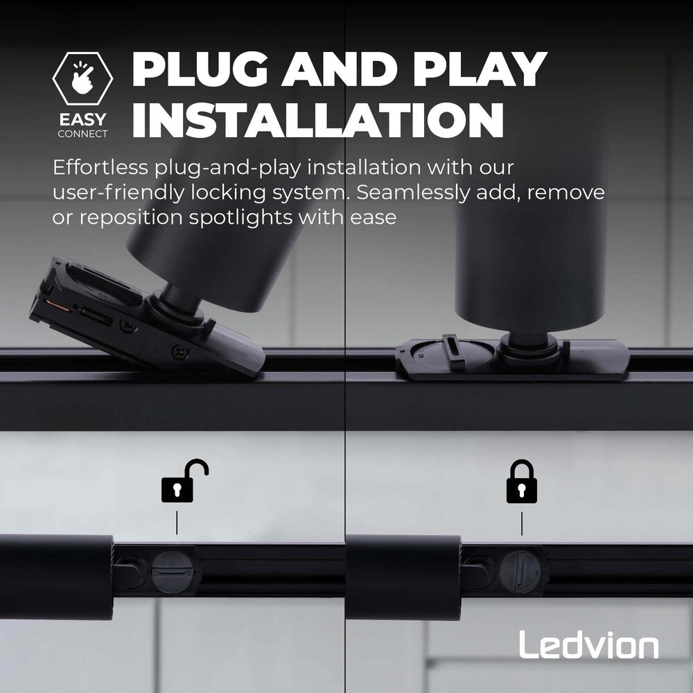 Ledvion 2m Smart LED Railverlichting - 5 Railspots - 4,9W - RGB+CCT - Dimbaar - 1-Fase Railsysteem - Zwart