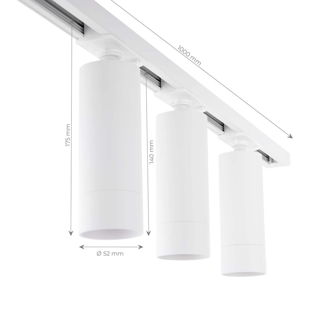 Ledvion 1m LED Railverlichting - 3 Railspots - 5W - 2700K - Dimbaar - 1-Fase Railsysteem - Wit