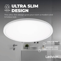 Ledvion Badkamer Plafondlamp - 24W - 2040 Lumen - Wit - Ø42 CM - IP44 Waterdicht - 2700K - LED Plafonniere