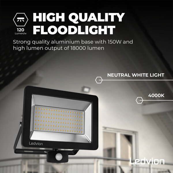 Ledvion LED Breedstraler met Sensor 150W - Osram LED Chips - 4000K - Quick Connector - 5 Jaar garantie