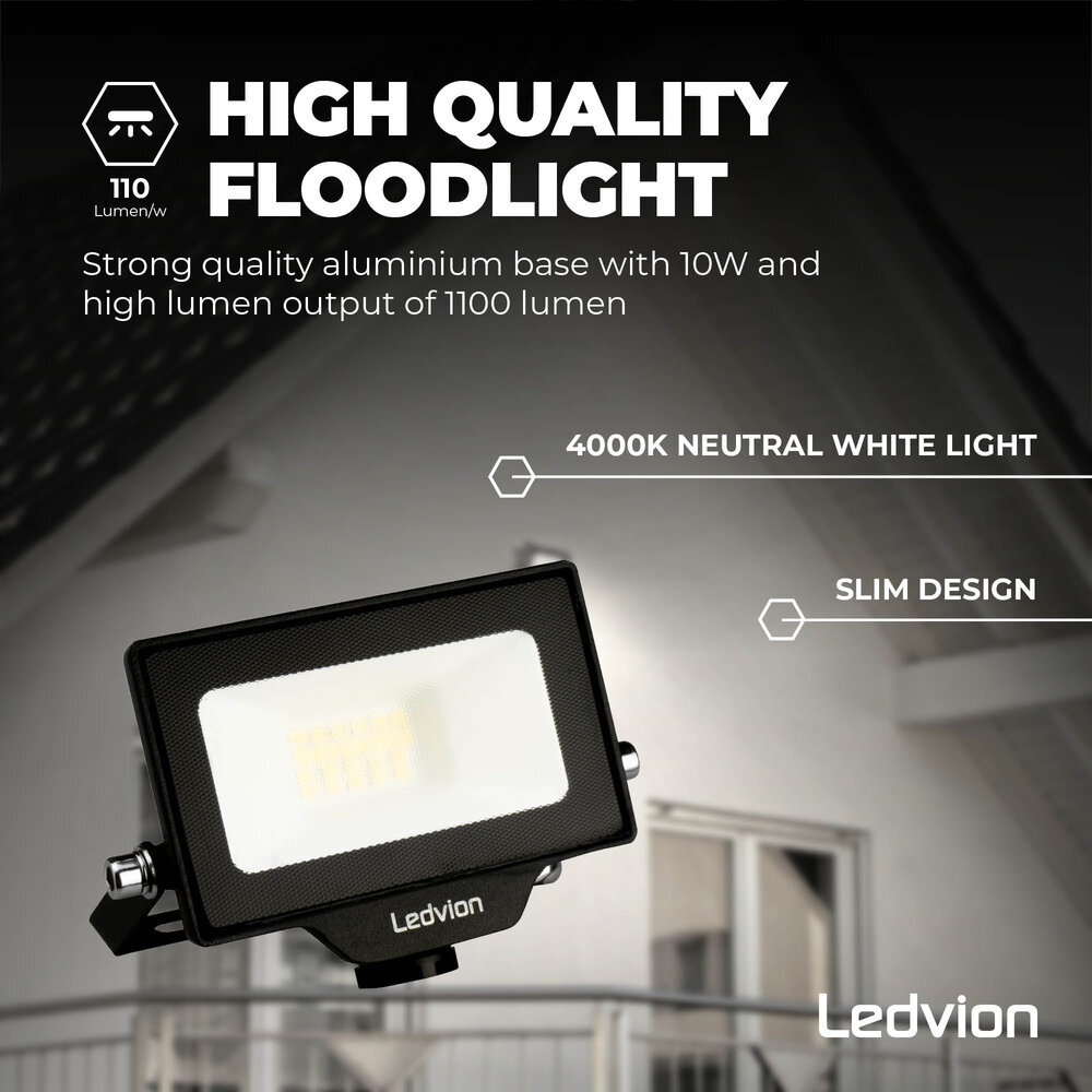 Ledvion LED Breedstraler 10W - Osram LED Chips - 1100 Lumen - 4000K