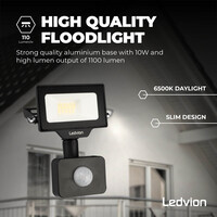 Ledvion LED Breedstraler met Sensor 10W - Osram LED Chips - 1100 Lumen - 6500K