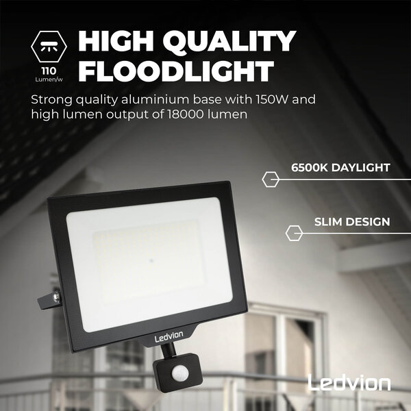 Ledvion LED Breedstraler met Sensor 150W - Osram LED Chips - 18.000 Lumen - 6500K
