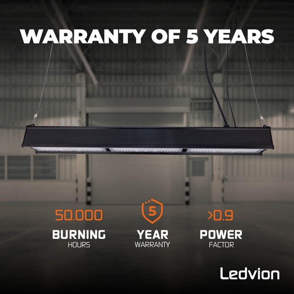 Ledvion LED Lineaire High Bay 200W - 175lm/W -  IP65 - 4000K - Dimbaar - Lumileds Chips - Magazijnverlichting - 5 jaar garantie