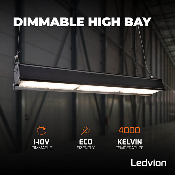 Ledvion LED Lineaire High Bay 200W - 175lm/W -  IP65 - 4000K - Dimbaar - Lumileds Chips - Magazijnverlichting - 5 jaar garantie
