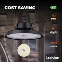 Ledvion LED High Bay 100W - 5 jaar garantie - 120° - 180lm/W - 4000K - IP65 - Dimbaar - Sosen Driver