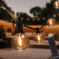 Ledvion 5,5m LED Prikkabel met Afstandsbediening + 3m aansluitsnoer - G40 - 2700K - 12V - IP44 - Koppelbaar - Incl. 10 LED Lampen - Plug & Play