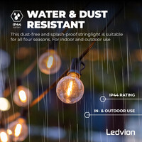Ledvion 5,5m LED Prikkabel met Afstandsbediening + 3m aansluitsnoer - G40 - 2700K - 12V - IP44 - Koppelbaar - Incl. 10 LED Lampen - Plug & Play