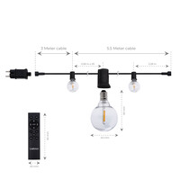 Ledvion 5,5m LED Prikkabel met Afstandsbediening + 3m aansluitsnoer - G40 - 2700K - 12V - IP44 - Koppelbaar - Incl. 10 LED Lampen - Plug & Play