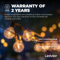 Ledvion 42m LED Prikkabel met Afstandsbediening + 3m aansluitsnoer - G40 - 2700K - 12V - IP44 - Koppelbaar - Incl. 75 LED Lampen - Plug & Play